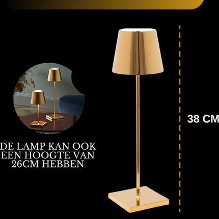 Oplaadbare Tafellamp Goud Dimbaar 36CM Aluminium Bureaulamp Tafellamp Slaapkamer IP54