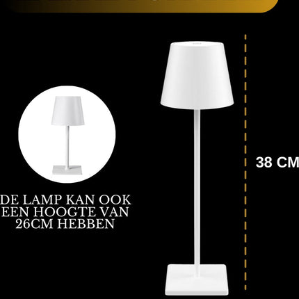 Oplaadbare Tafellamp Wit Dimbaar 36CM Aluminium Bureaulamp Tafellamp Slaapkamer IP54