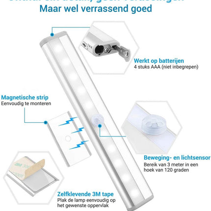 LED Verlichting Op Batterijen Met Beweginssensor Kastverlichting Trapverlichting Nachtlampje Keukenverlichting 6 Stuks