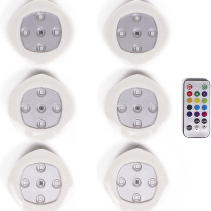 Push button lamp with remote control on batteries, cabinet lighting, stair lighting, night light RGB white, 6 pieces