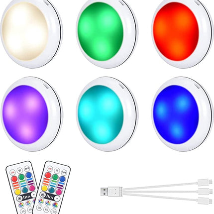 Druklamp met Afstandsbediening Oplaadbaar Kastverlichting Trapverlichting Nachtlampje RGB Wit 6 Stuks
