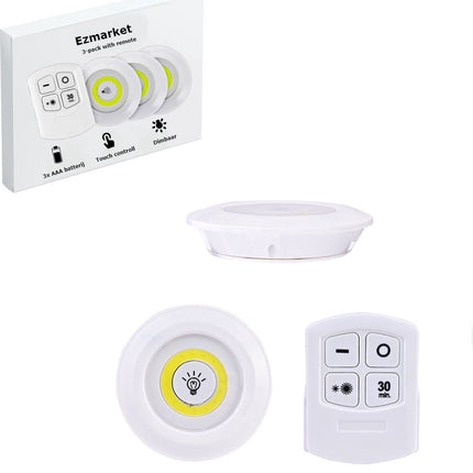 Pressure Lamp with Remote Control on Batteries Cabinet Lighting Stair Lighting Night Light White 3 Pieces