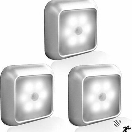LED Lighting on batteries with motion sensor, cabinet lighting, stair lighting, night light, silver, 3 pieces