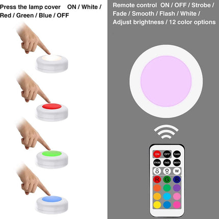 Druckknopflampe mit Fernbedienung auf Batterien Schrankbeleuchtung Treppenbeleuchtung Nachtlicht RGB weiß 6 Stück