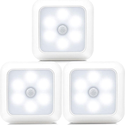LED Lighting on batteries with motion sensor, cabinet lighting, stair lighting, night light, silver, 3 pieces