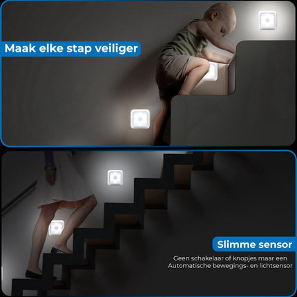 LED Verlichting Op Batterijen Met Beweginssensor Kastverlichting Trapverlichting Nachtlampje Zilver 6 Stuks