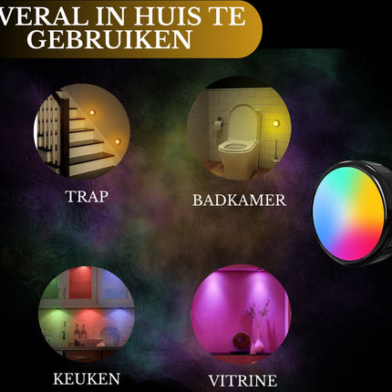 Druklamp met Afstandsbediening Op Batterijen Kastverlichting Trapverlichting Nachtlampje  RGB Zwart 6 Stuks