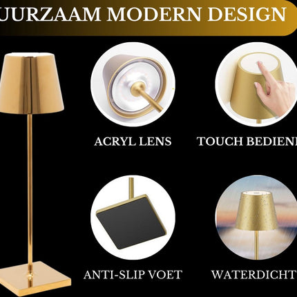 Wiederaufladbare Tischlampe Gold Dimmbar 36CM Aluminium Schreibtischlampe Tischlampe Schlafzimmer IP54 4 Stück
