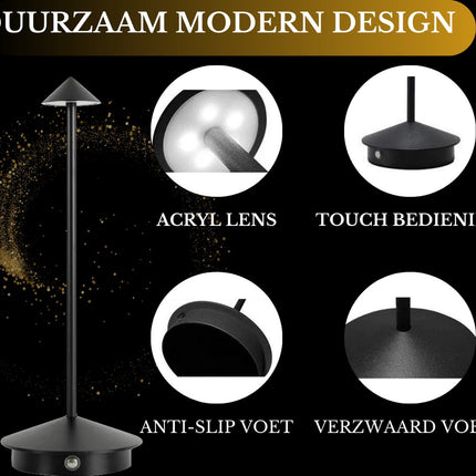 Oplaadbare Tafellamp Zwart Dimbaar 29CM Aluminium Bureaulamp Tafellamp Slaapkamer 2 Stuks