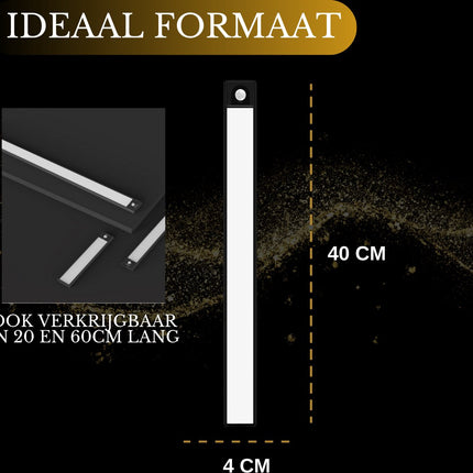LED Verlichting met Bewegingssensor Oplaadbaar 40CM Kastverlichting Trapverlichting Keukenverlichting Zwart 2 Stuks