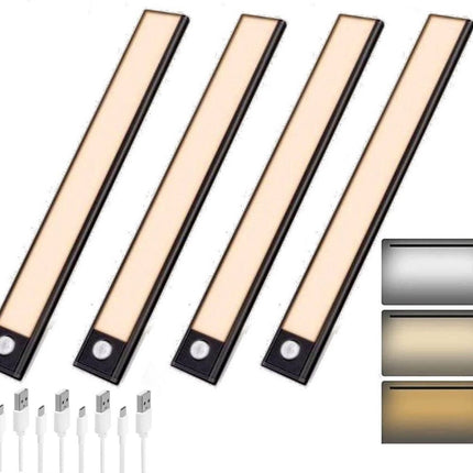 LED Verlichting met Bewegingssensor Oplaadbaar 20CM Kastverlichting Trapverlichting Keukenverlichting Zwart 4 Stuks