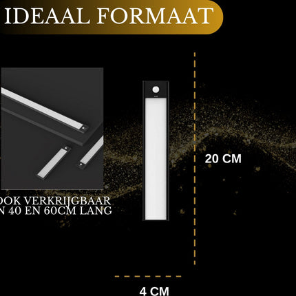LED Verlichting met Bewegingssensor Oplaadbaar 20CM Kastverlichting Trapverlichting Keukenverlichting Zwart 4 Stuks
