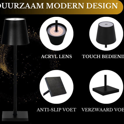 Rechargeable Table Lamp Black Dimmable 36CM Aluminum Desk Lamp Table Lamp Bedroom IP54 2 Pieces