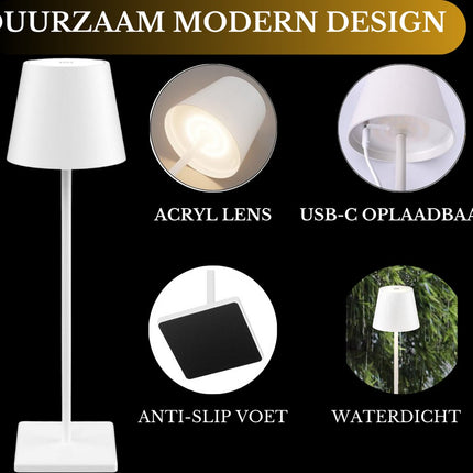 Oplaadbare Tafellamp Wit Dimbaar 36CM Aluminium Bureaulamp Tafellamp Slaapkamer IP54 4 Stuks