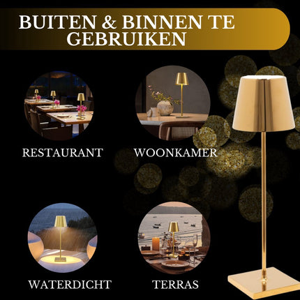 Oplaadbare Tafellamp Goud Dimbaar 36CM Aluminium Bureaulamp Tafellamp Slaapkamer IP54