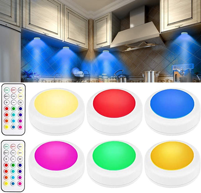 Druklamp met Afstandsbediening Oplaadbaar Kastverlichting Trapverlichting Nachtlampje RGB Wit 6 Stuks