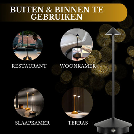 Oplaadbare Tafellamp Zwart Dimbaar 29CM Aluminium Bureaulamp Tafellamp Slaapkamer 2 Stuks