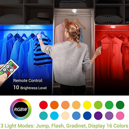 Push button lamp with remote control on batteries, cabinet lighting, stair lighting, night light RGB white, 3 pieces