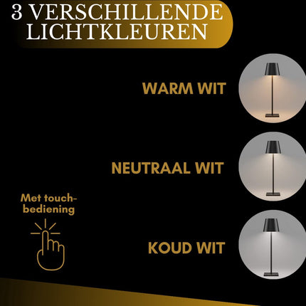 Oplaadbare Tafellamp Goud Dimbaar 36CM Aluminium Bureaulamp Tafellamp Slaapkamer IP54