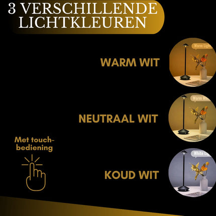 Oplaadbare Tafellamp Zwart Dimbaar 29CM Aluminium Bureaulamp Tafellamp Slaapkamer 2 Stuks