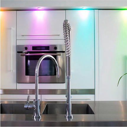 Push button lamp with remote control on batteries, cabinet lighting, stair lighting, night light RGB white, 6 pieces