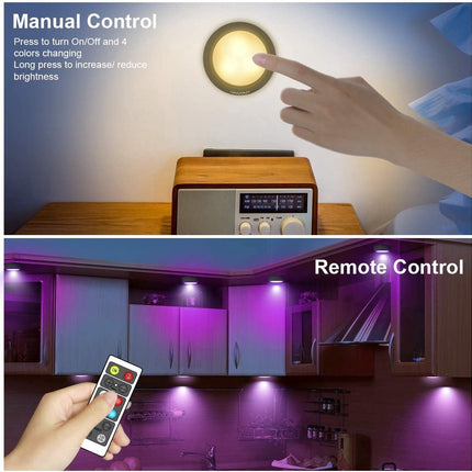 Druklamp met Afstandsbediening Op Batterijen Kastverlichting Trapverlichting Nachtlampje  RGB Zwart 6 Stuks