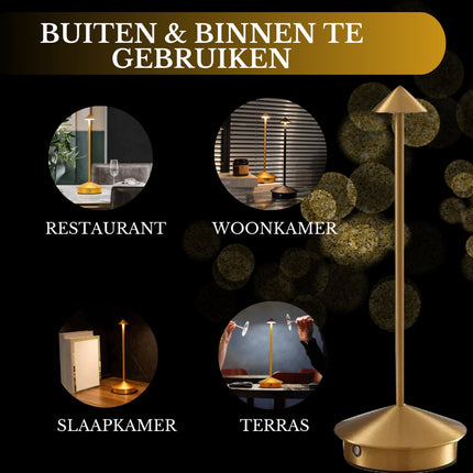 Oplaadbare Tafellamp Goud Dimbaar 29CM Aluminium Bureaulamp Tafellamp Slaapkamer