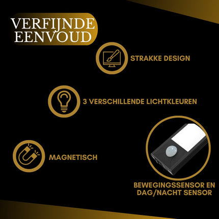 LED Verlichting met Bewegingssensor Oplaadbaar 60CM Kastverlichting Trapverlichting Keukenverlichting Zwart 2 Stuks