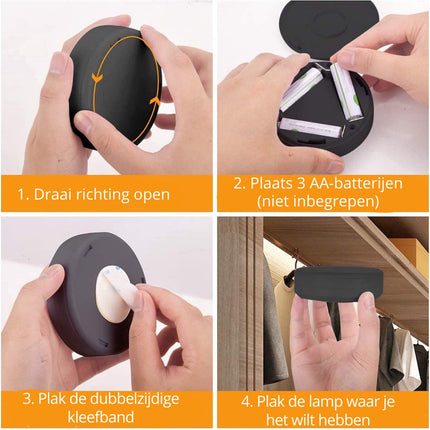 Druklamp met Afstandsbediening Op Batterijen Kastverlichting Trapverlichting Nachtlampje  RGB Zwart 6 Stuks