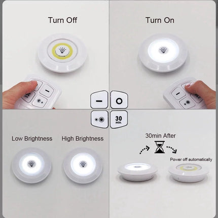 Pressure Lamp with Remote Control on Batteries Cabinet Lighting Stair Lighting Night Light White 3 Pieces