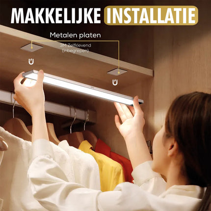 LED Verlichting met Bewegingssensor Oplaadbaar 40CM Kastverlichting Trapverlichting Keukenverlichting Zwart