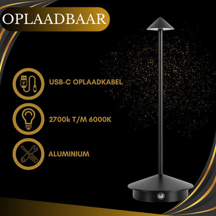 Oplaadbare Tafellamp Zwart Dimbaar 29CM Aluminium Bureaulamp Tafellamp Slaapkamer 2 Stuks