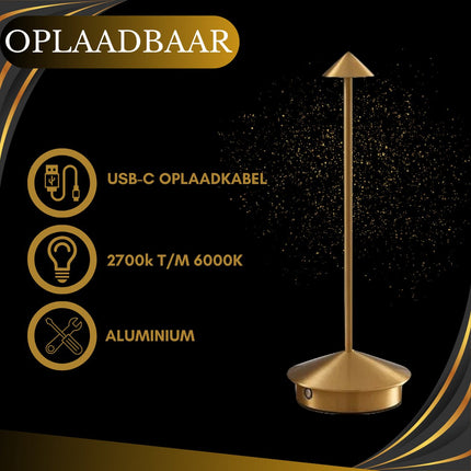 Rechargeable Table Lamp Gold Dimmable 29CM Aluminum Desk Lamp Table Lamp Bedroom 2 Pieces