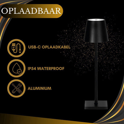 Oplaadbare Tafellamp Zwart Dimbaar 36CM Aluminium Bureaulamp Tafellamp Slaapkamer IP54