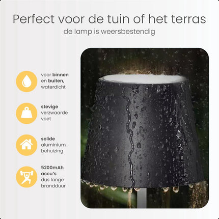 Rechargeable Table Lamp Black Dimmable 36CM Aluminum Desk Lamp Table Lamp Bedroom IP54 2 Pieces