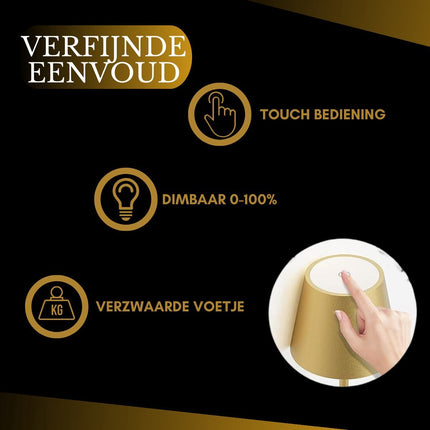 Oplaadbare Tafellamp Goud Dimbaar 36CM Aluminium Bureaulamp Tafellamp Slaapkamer IP54 2 Stuks