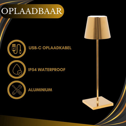 Oplaadbare Tafellamp Goud Dimbaar 36CM Aluminium Bureaulamp Tafellamp Slaapkamer IP54