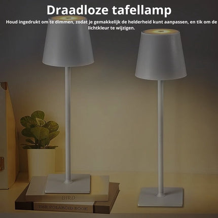 Oplaadbare Tafellamp Wit Dimbaar 36CM Aluminium Bureaulamp Tafellamp Slaapkamer IP54 2 Stuks