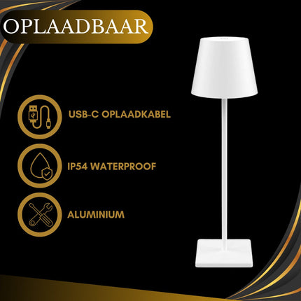 Oplaadbare Tafellamp Wit Dimbaar 36CM Aluminium Bureaulamp Tafellamp Slaapkamer IP54