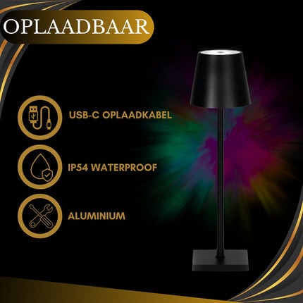 Oplaadbare Tafellamp Zwart Dimbaar 36CM Aluminium Bureaulamp Tafellamp Slaapkamer IP54 RGBWW