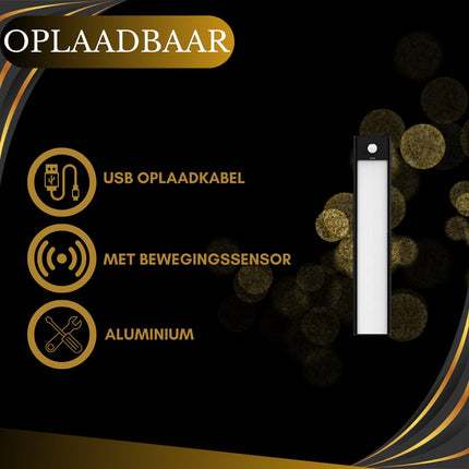 LED Verlichting met Bewegingssensor Oplaadbaar 40CM Kastverlichting Trapverlichting Keukenverlichting Zwart 2 Stuks
