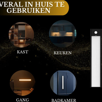 LED Verlichting met Bewegingssensor Oplaadbaar 20CM Kastverlichting Trapverlichting Keukenverlichting Zwart 4 Stuks