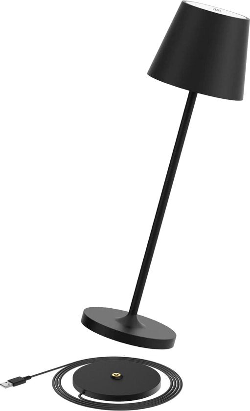 Oplaadbare Tafellamp Zwart met Dock 36CM Aluminium Bureaulamp Tafellamp Slaapkamer IP54