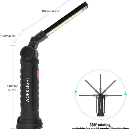 Rechargeable Hand Lamp with Magnet and Hook, Dimmable