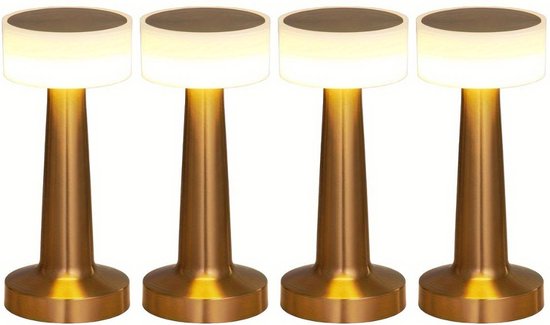 Tafellamp Oplaadbaar Draadloos Dimbaar Nachtlamp Slaapkamer 21 cm Goud 4 Stuks