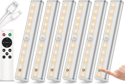 Druklamp met Afstandsbediening Oplaadbaar 20CM Kastverlichting Trapverlichting Keukenverlichting Zilver 6 Stuks