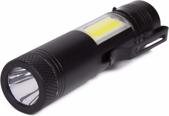 Zaklamp Op Batterijen 1W COB Zakformaat Aluminium Met Zijlamp