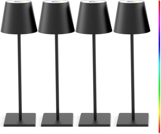 Oplaadbare Tafellamp Zwart Dimbaar 36CM Aluminium Bureaulamp Tafellamp Slaapkamer IP54 RGBWW 4 Stuks