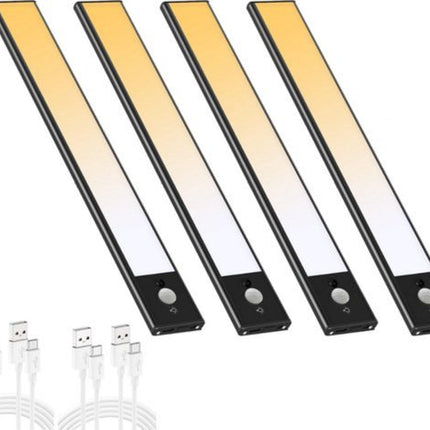LED Verlichting met Bewegingssensor Oplaadbaar 40CM Kastverlichting Trapverlichting Keukenverlichting Zwart 4 Stuks