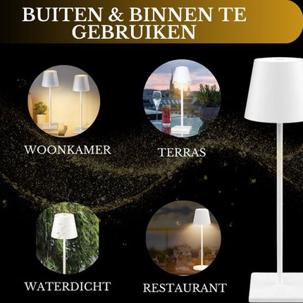 Oplaadbare Tafellamp Wit Dimbaar 36CM Aluminium Bureaulamp Tafellamp Slaapkamer IP54 2 Stuks